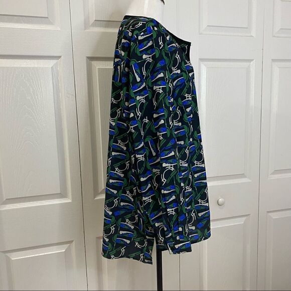 Eloquii Green Blue Black Abstract Pattern Long Sleeve Blouse - Picture 8 of 12
